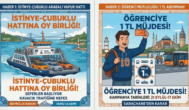 İstanbullulara müjdeli 2 haber: Öğrenciler aylık İstanbulkart 1 TL – İstinye-Çubuklu Arabalı Vapuru geri geliyor
